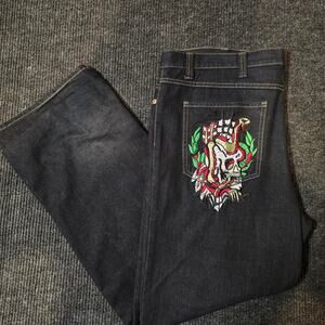 Vintage y2k Ed Hardy super baggy embroidered jeans